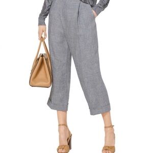 Michael Kors Collection Linen Cropped Cuffed Trousers Grey Tropical Resort Sz 12